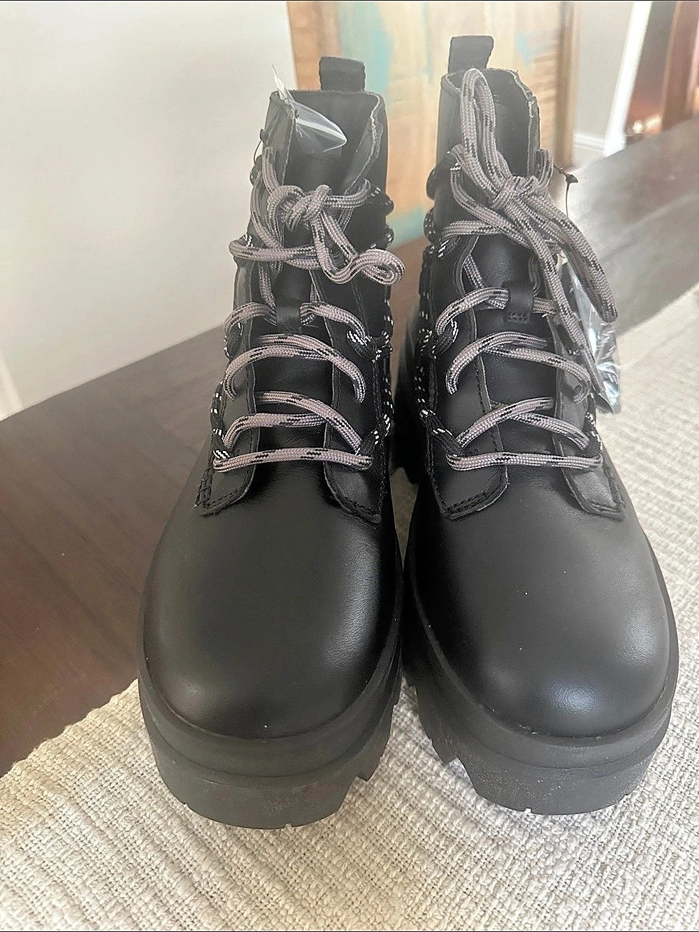 UGG Black Lug Sole Lace-Up Boots New